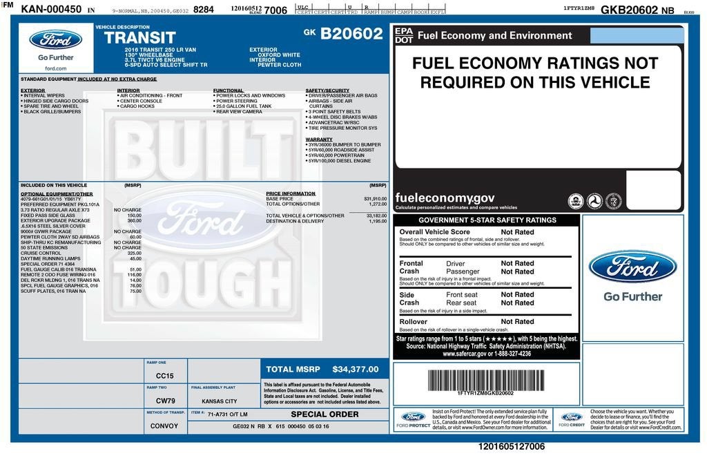 2016 Ford Transit Cargo Van Base