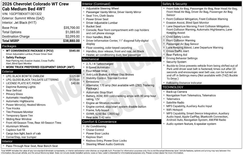 2026 Chevrolet Colorado WT