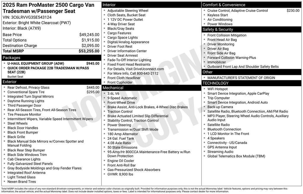 2025 RAM ProMaster Cargo Van Tradesman