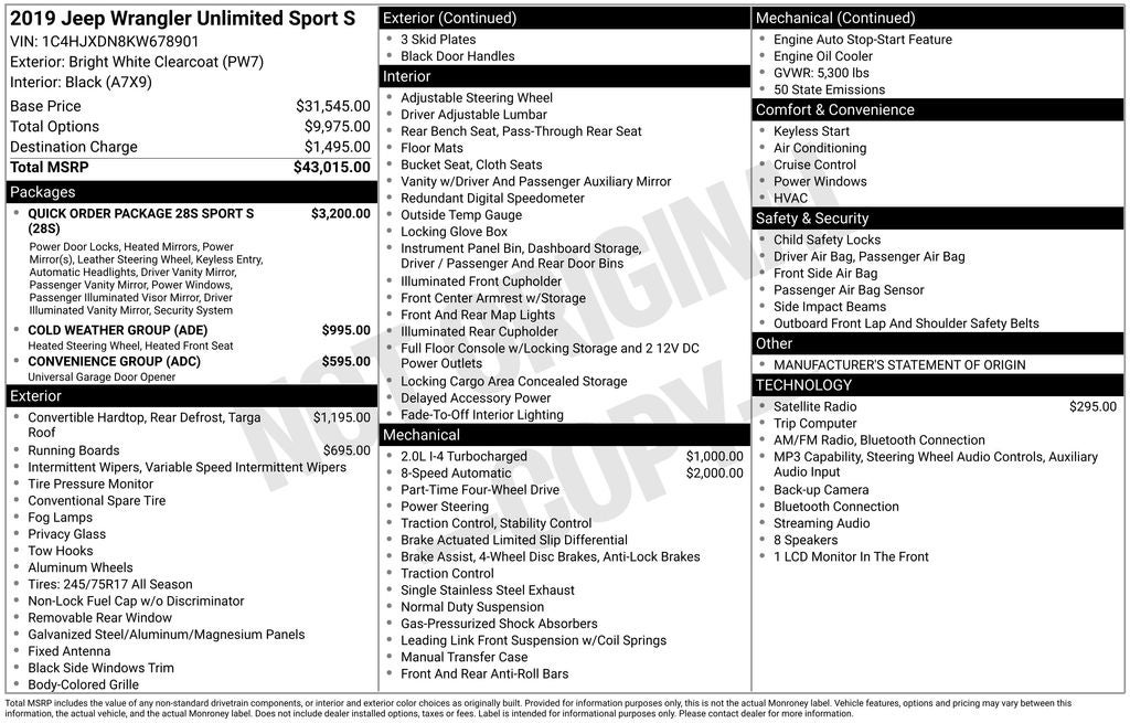 2019 Jeep Wrangler Unlimited Sport S