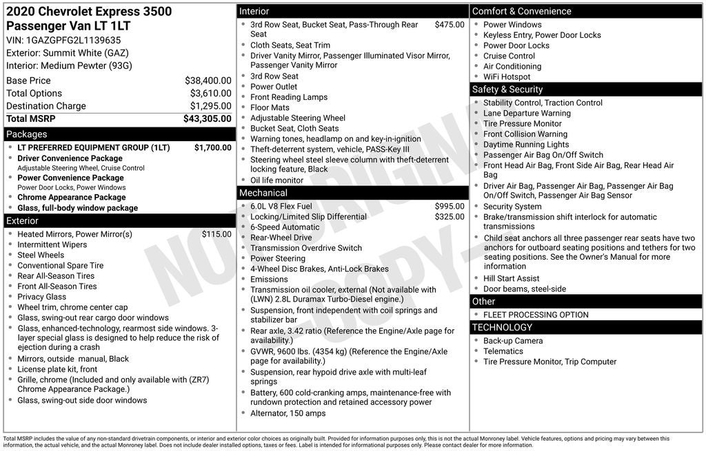 2020 Chevrolet Express 3500 LT Passenger