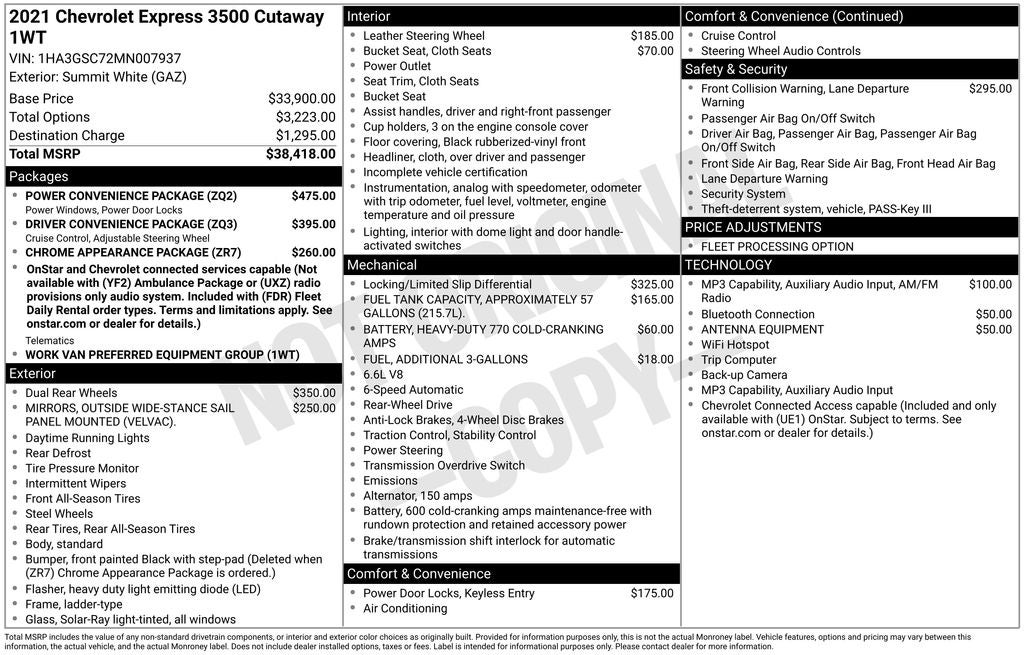 2021 Chevrolet Express 3500 Work Van Cutaway