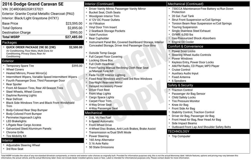 2016 Dodge Grand Caravan SE